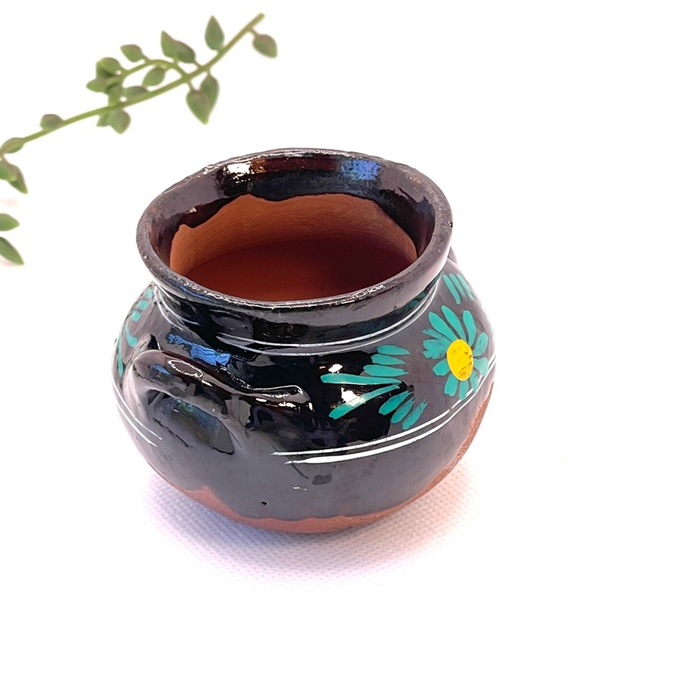 Miniature Mexican Clay Pots Hand-Painted Floral Folk Art set of 2 - Picture 6 of 11